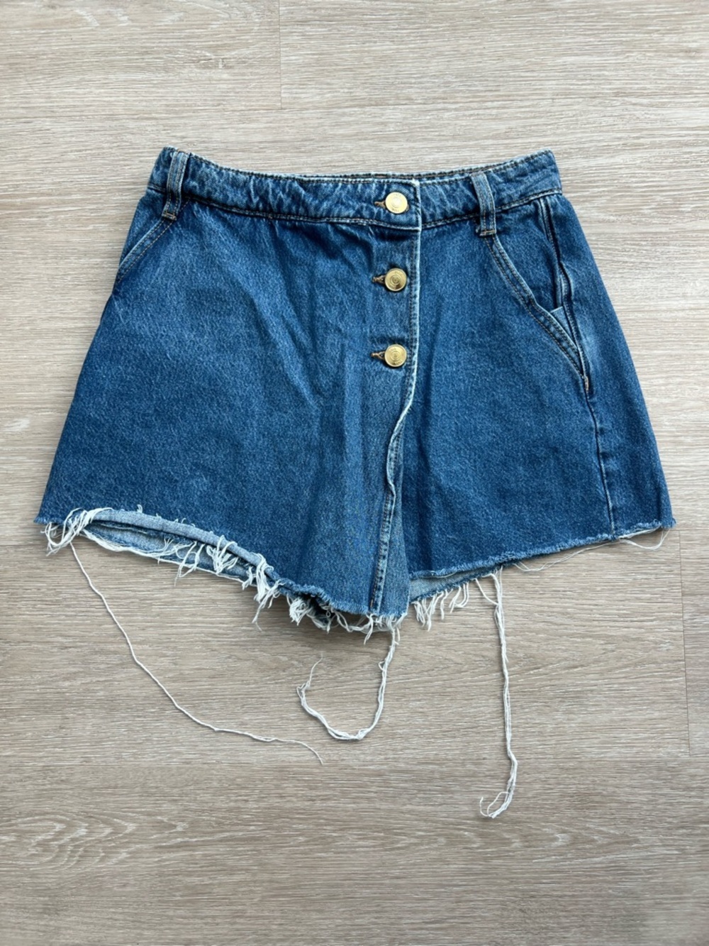Zara Blue Denim Skort with Frayed Hem